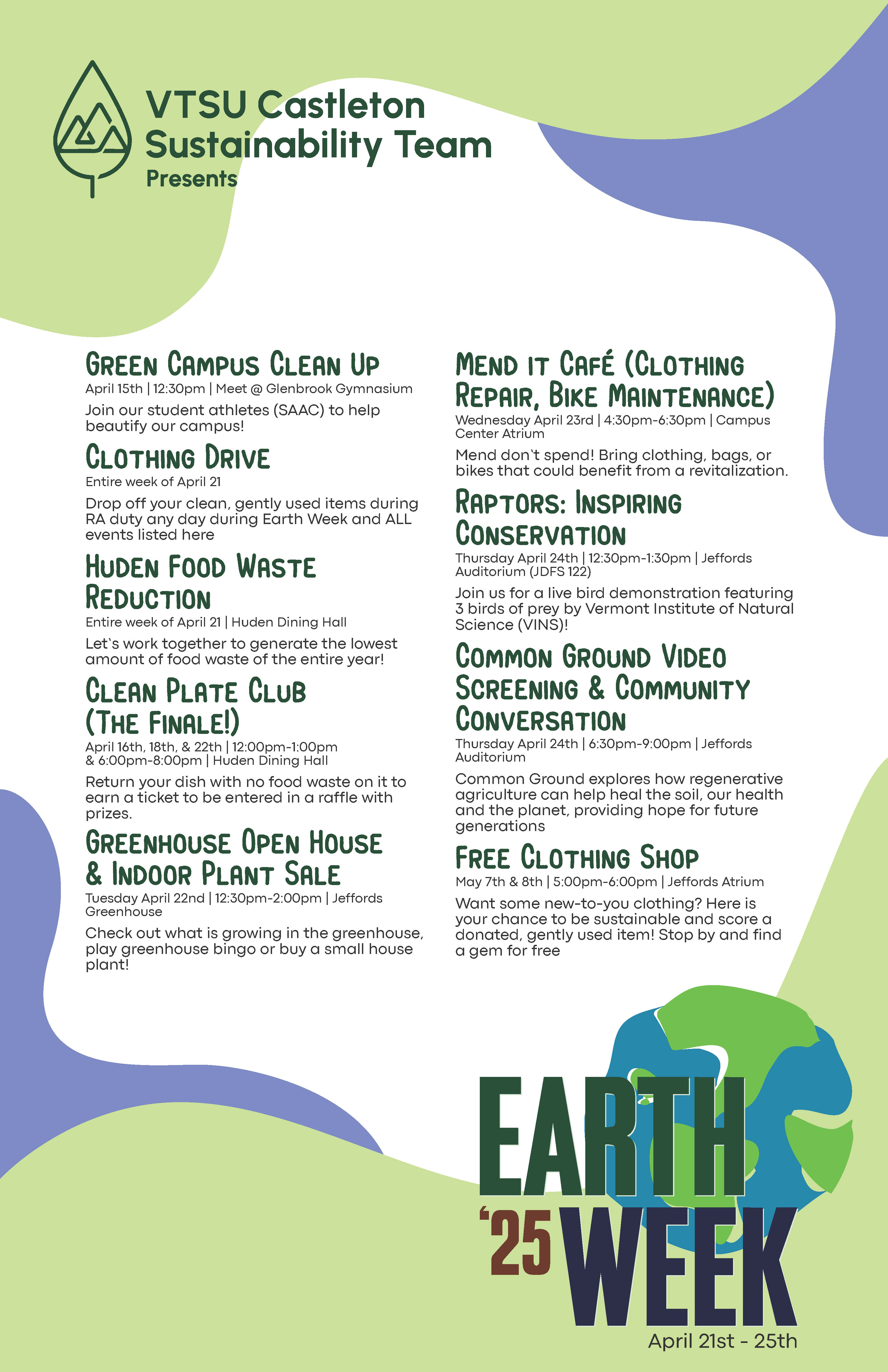 Castleton Sustainability Team Earth Week 2025 Poster