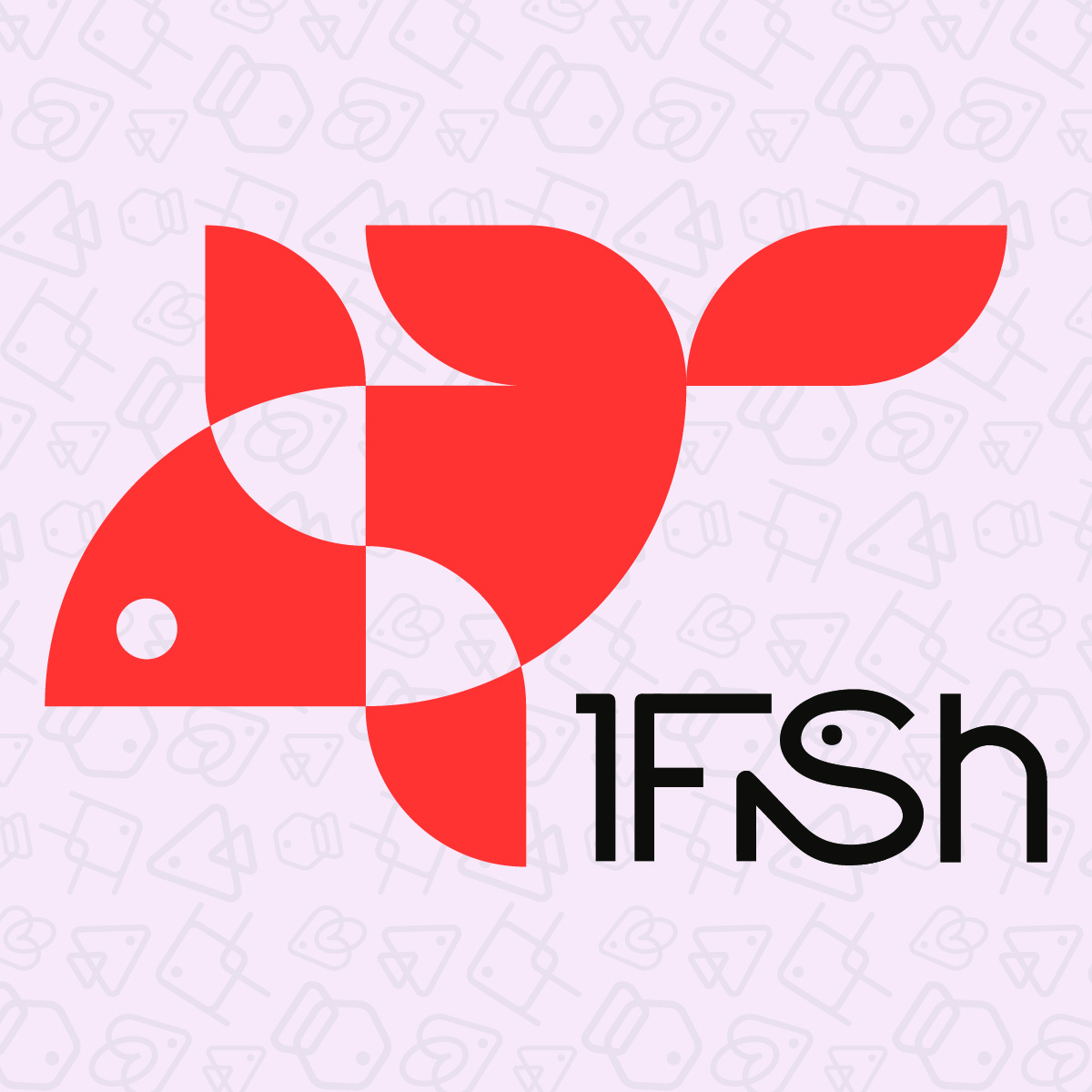 Finalized logo for the brand, including the geometric fish in the background with the updated fish icon logo taking center stage in orange, with the updated text logo to the right.