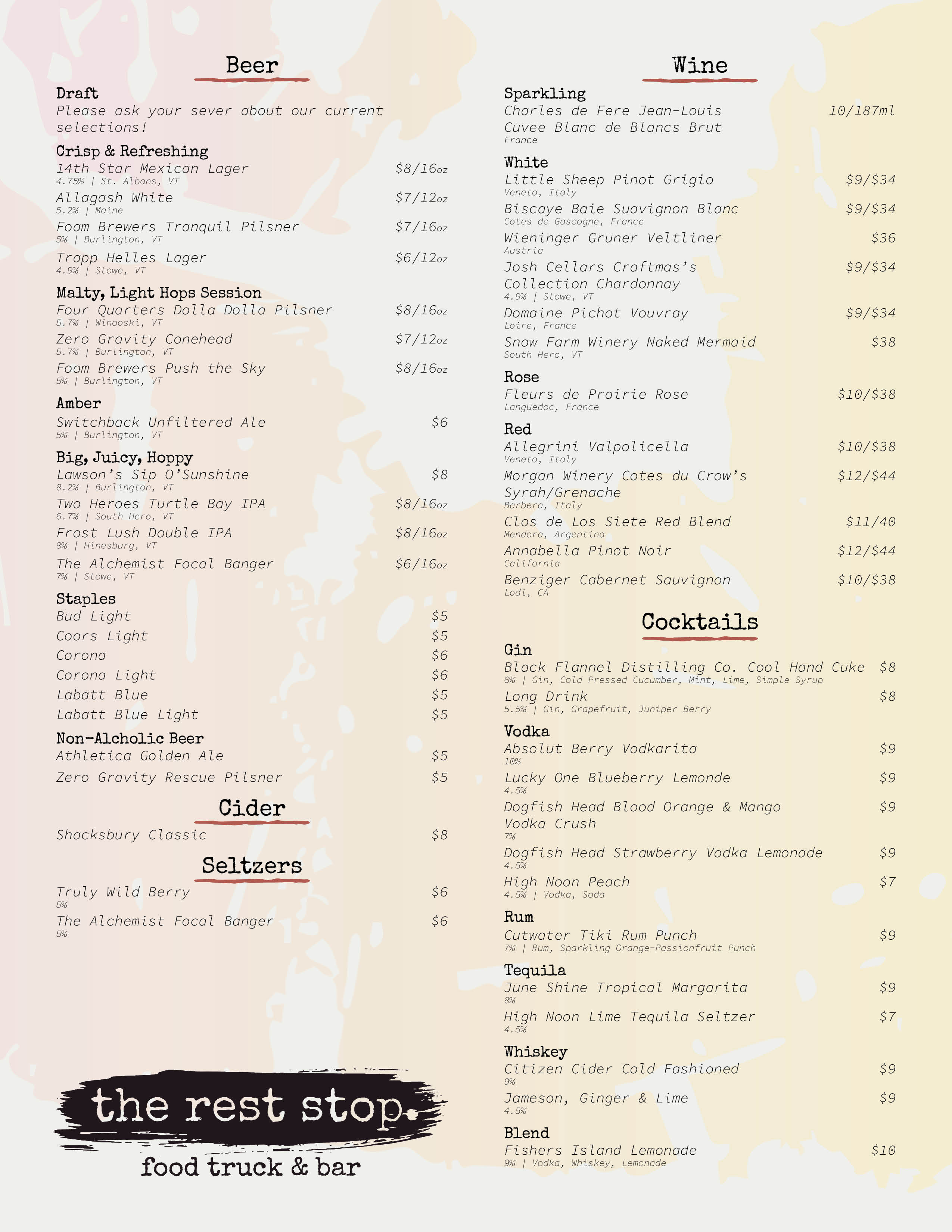 THE REST STOP - Bar Menu Concept