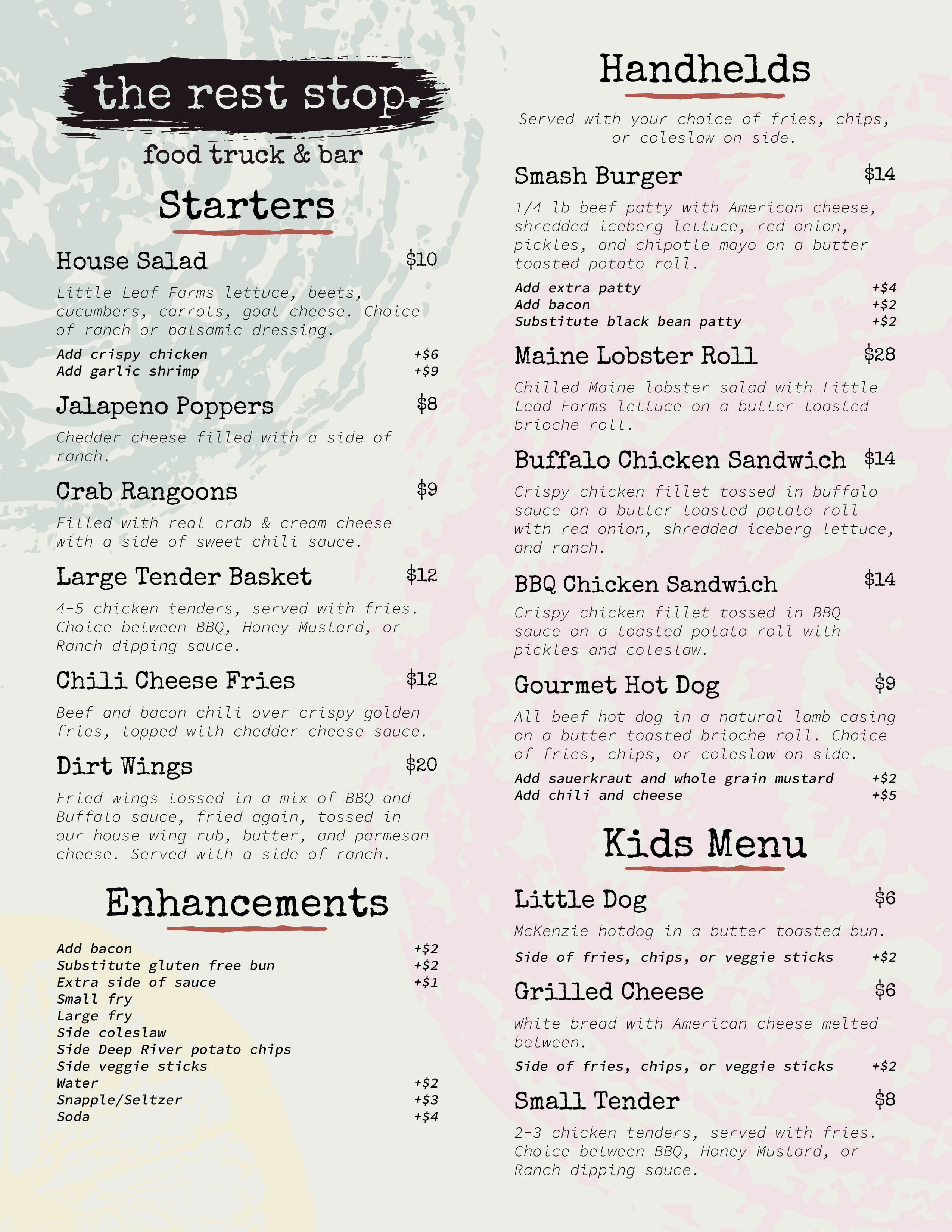 THE REST STOP - Food Truck Menu Concept