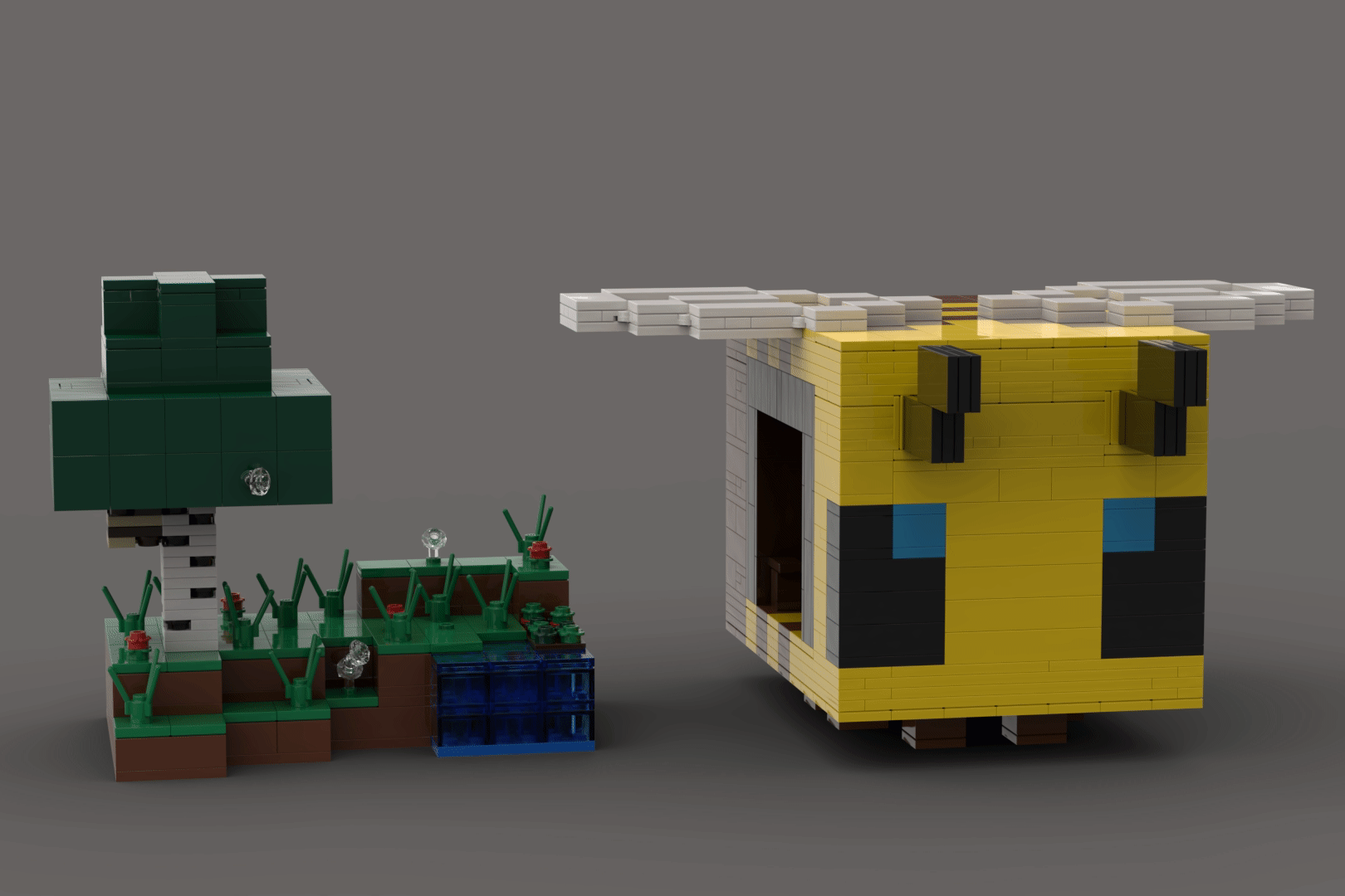 Rotating Render GIF of LEGO Minecraft Bee House (Game Scale)